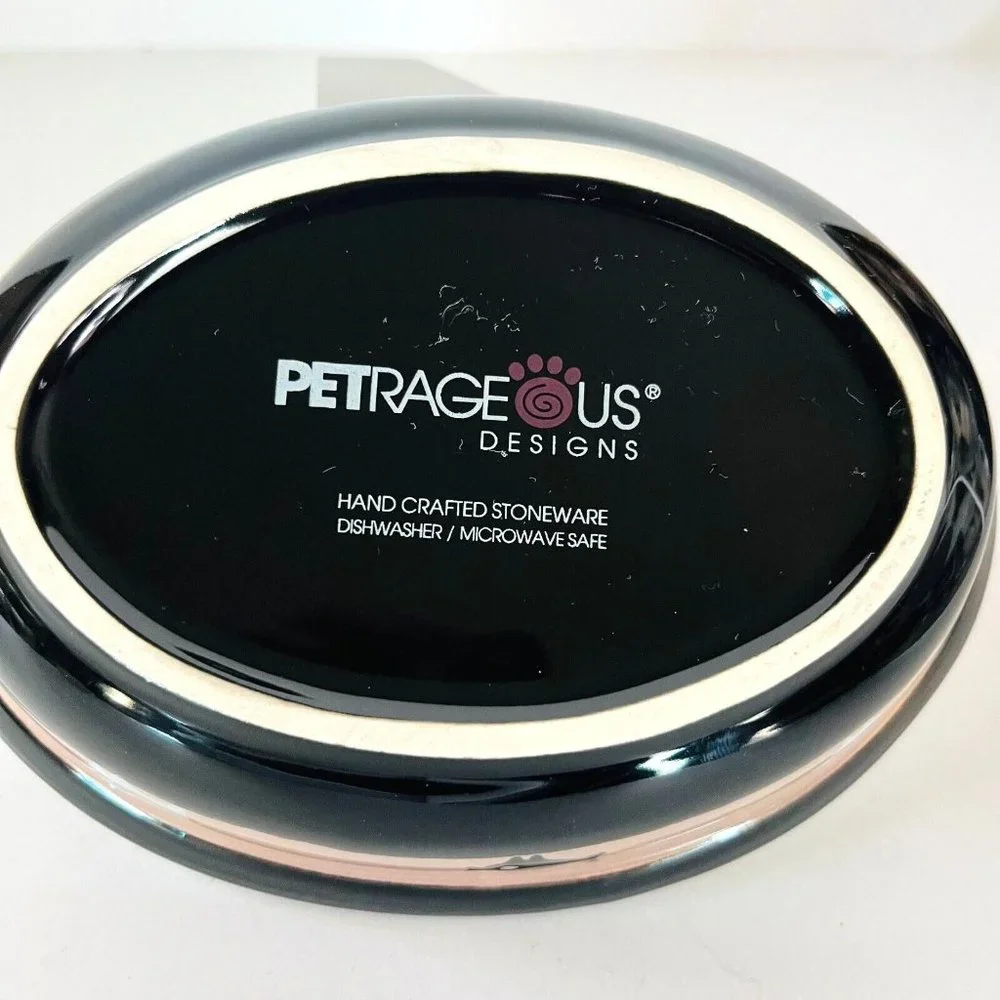 Petrageous Designs Playful Pet Kitty Eat Drink Cat Dish Black Tan White 6.25